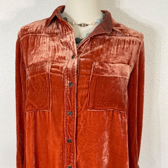 Anthro Holding Horses Rust Silk Blend Crushed Velvet Button Down Blouse Shirt XS - Picture 16 of 16